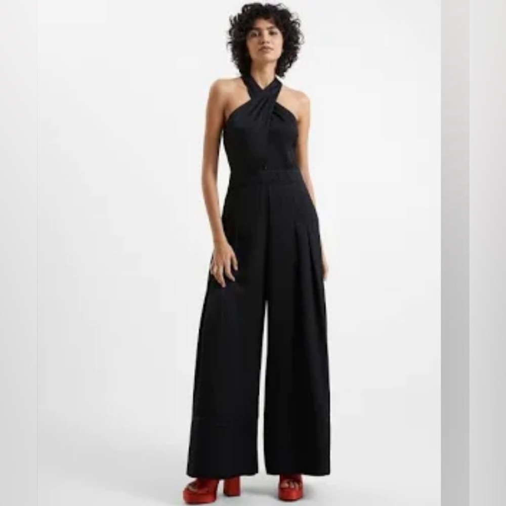 French connection harlow crossover‎ satin wide leg jumpsuit black 10 NWT